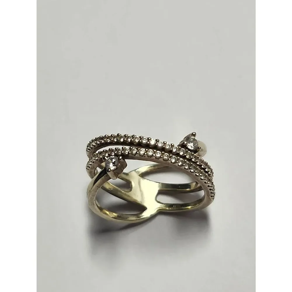 Sterling Silver With Soft Golden Overlay Twisted Crystal Ring Size 7.25